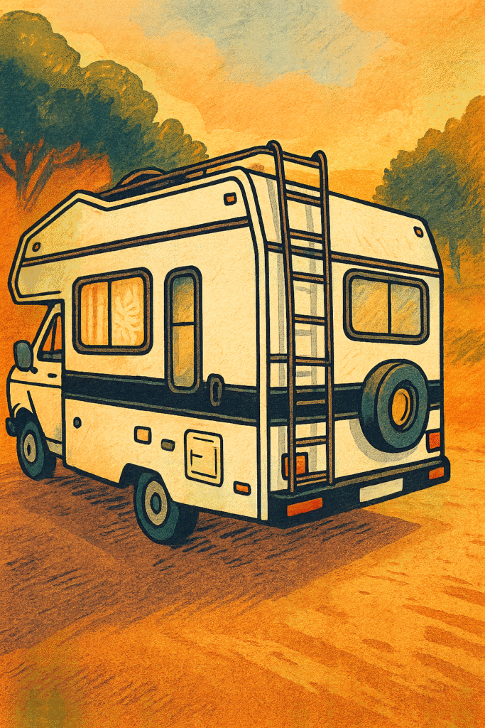 “Ilustración distintiva de la autocaravana que representa mi marca camper y mis trabajos de restauración.”