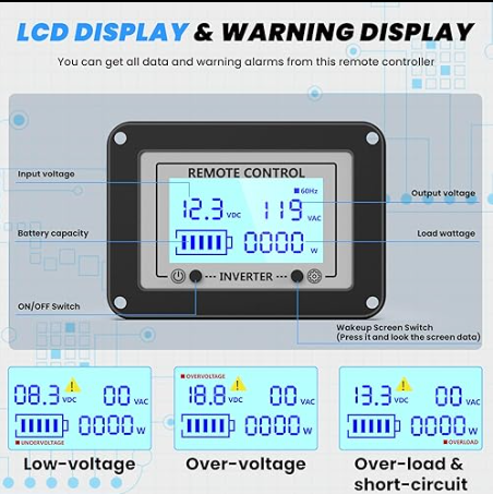 inversor mostrando aviso de sobrecarga o protección activada