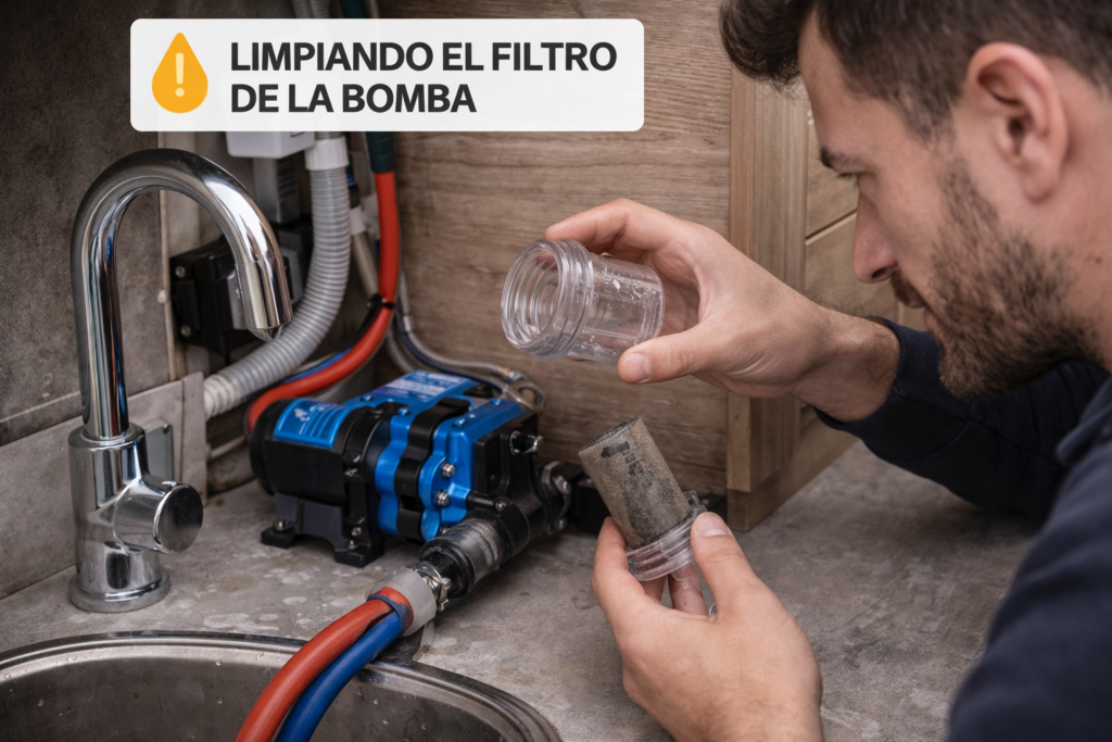 imagen de persona limpiando el filtro de la bomba de agua