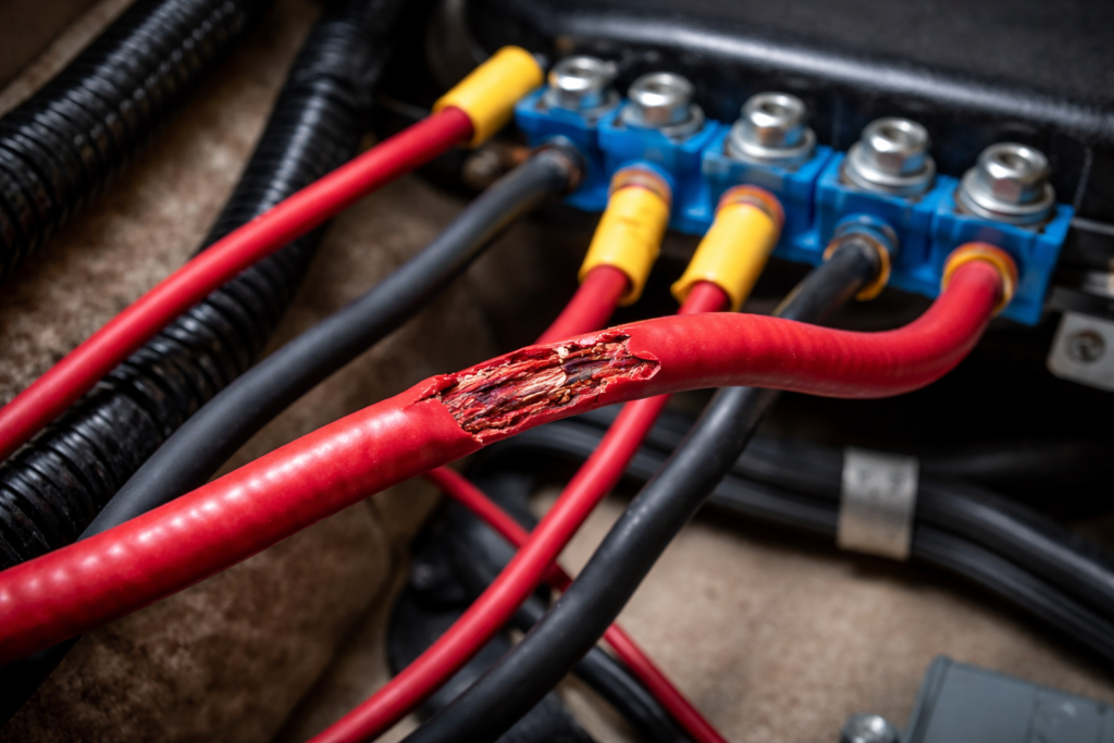 defecto de aislamiento en cable de alimentación eléctrica de camper